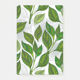 Naadloos patroon met groene theebladeren post-it® notes