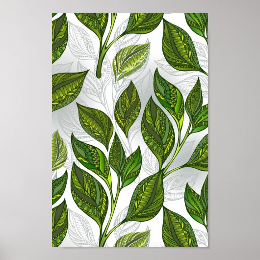 Naadloos patroon met groene theebladeren poster (Voorkant)