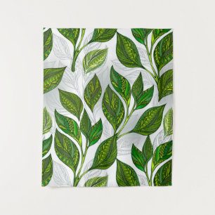 Naadloos patroon met groene theebladeren wandkleed