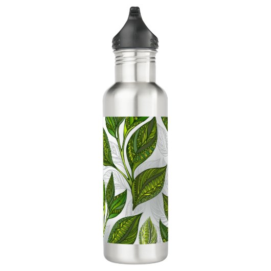 Naadloos patroon met groene theebladeren waterfles (Rechts)