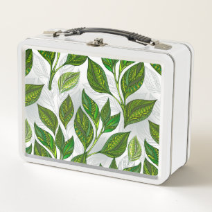 Naadloos patroon met groene theelbladeren