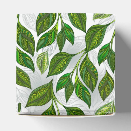 Naadloos patroon met groene theelbladeren bedankdoosjes (Bovenkant)