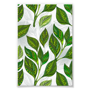 Naadloos patroon met groene theelbladeren foto afdruk