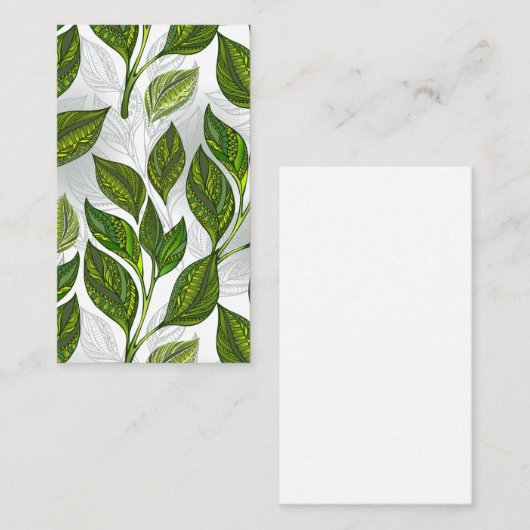 Naadloos patroon met groene theelbladeren informatiekaartje (Voorkant / Achterkant)