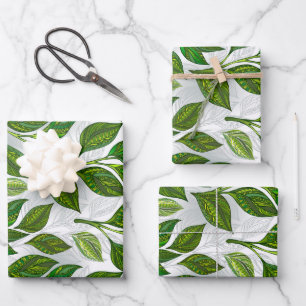 Naadloos patroon met groene theelbladeren inpakpapier vel