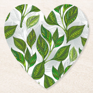 Naadloos patroon met groene theelbladeren kartonnen onderzetters