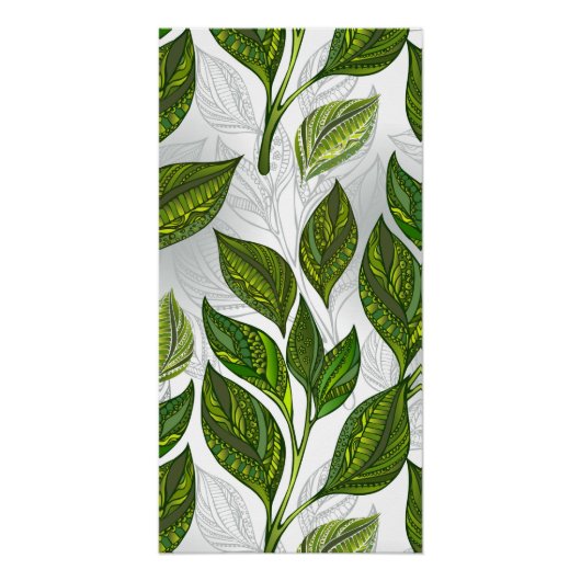 Naadloos patroon met groene theelbladeren perfect poster (Voorkant)