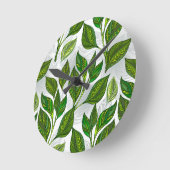 Naadloos patroon met groene theelbladeren ronde klok (Hoek)