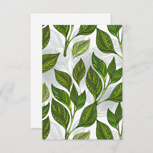 Naadloos patroon met groene theelbladeren RSVP kaartje (Voorkant / Achterkant)