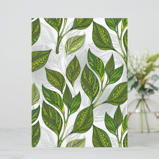 Naadloos patroon met groene theelbladeren save the date (Staand voorkant)