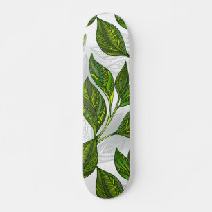 Naadloos patroon met groene theelbladeren skateboard
