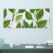 Naadloos patroon met groene theelbladeren spandoek (Beurs)
