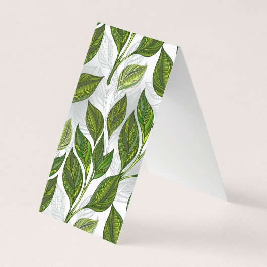 Naadloos patroon met groene theelbladeren visitekaartjes (Voorkant)