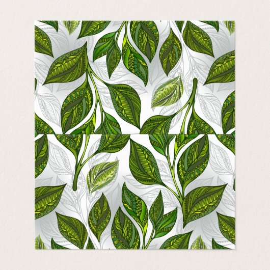 Naadloos patroon met groene theelbladeren visitekaartjes (Buitenkant ongevouwen)