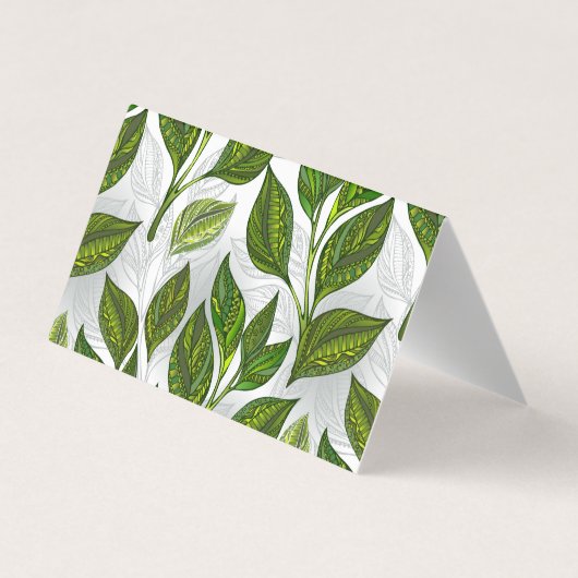 Naadloos patroon met groene theelbladeren visitekaartjes (Achterkant)