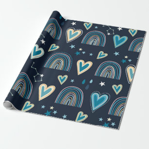 Naadloos patroon met hart, regenbogen en celesti cadeaupapier