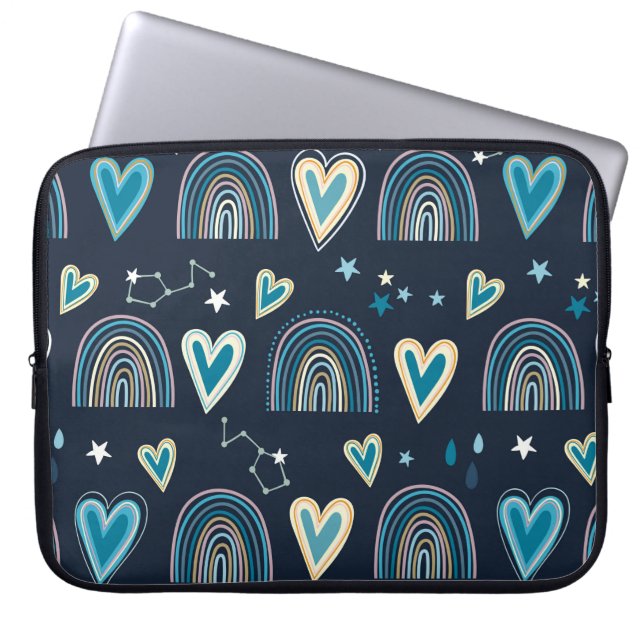Naadloos patroon met hart, regenbogen en celesti laptop sleeve (Voorkant)