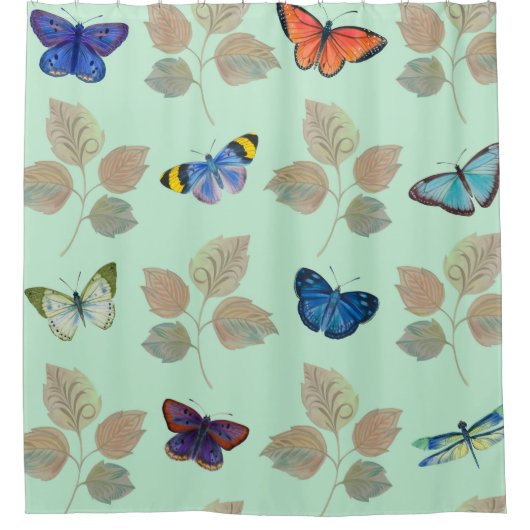 Naadloos patroon met heldere vlinders en vertakt douchegordijn (Voorkant)