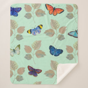 Naadloos patroon met heldere vlinders en vertakt sherpa deken