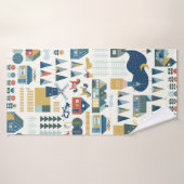 Naadloos patroon met het scandinavische dorp in he badhanddoek (Badhanddoek)
