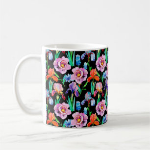 Naadloos patroon met Iris en Peony-bloemen, Wate Koffiemok