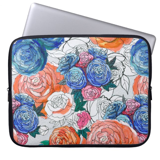 Naadloos patroon met kleurrijke bloemen laptop sleeve (Voorkant)