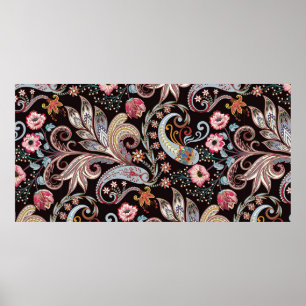 Naadloos patroon met kleurrijke paisleflorale poster