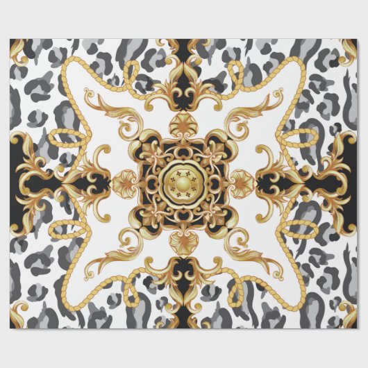 Naadloos patroon met luipaard en gouden baro cadeaupapier (Vlak)