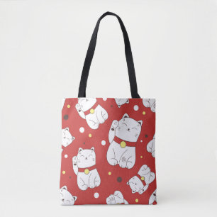 Naadloos patroon met Maneki-Neko-kattehand geteken Draagtas