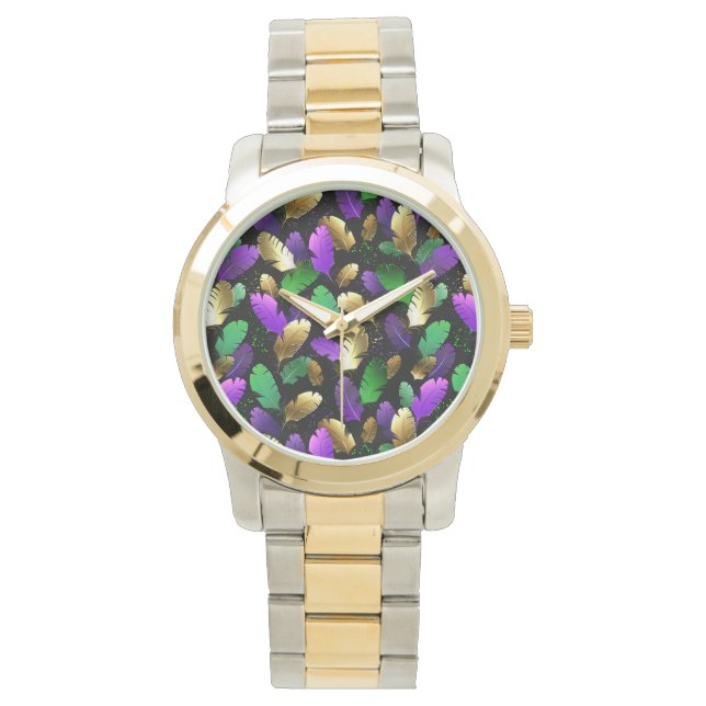 Naadloos patroon met Mardi Gras-veren Horloge (Voorkant)