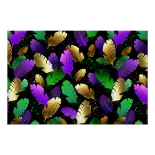 Naadloos patroon met Mardi Gras-veren Perfect Poster