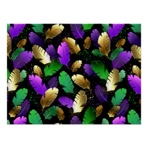 Naadloos patroon met Mardi Gras-veren Perfect Poster