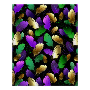 Naadloos patroon met Mardi Gras-veren Perfect Poster