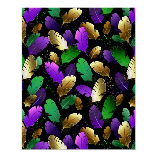 Naadloos patroon met Mardi Gras-veren Perfect Poster (Voorkant)