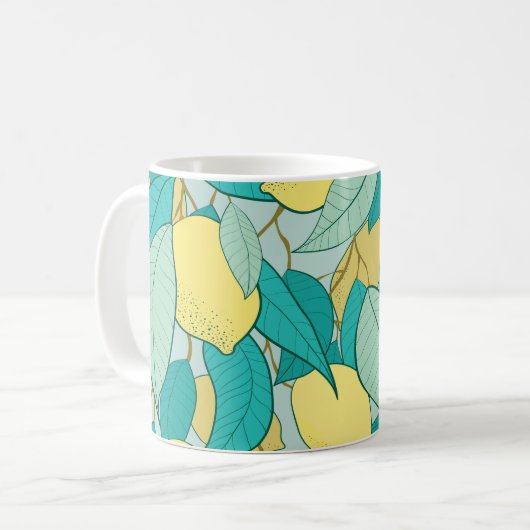 naadloos patroon met met de hand getrokken tuin vo koffiemok (Voorkant links)