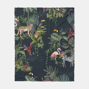 Naadloos patroon met oerwouden, bloemen en bloemen fleece deken