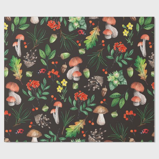 Naadloos patroon met paddenstoelen, noten, bladere cadeaupapier (Vlak)