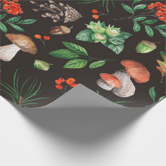 Naadloos patroon met paddenstoelen, noten, bladere cadeaupapier (Hoek)