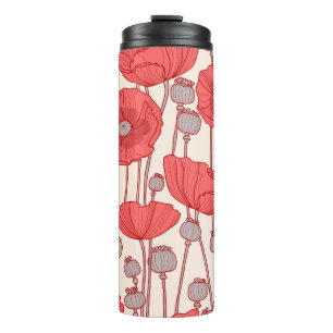 Naadloos patroon met papavers.  thermosbeker