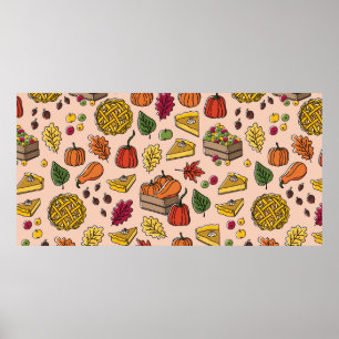 Naadloos patroon met pompoentaart, appeltaart en  poster