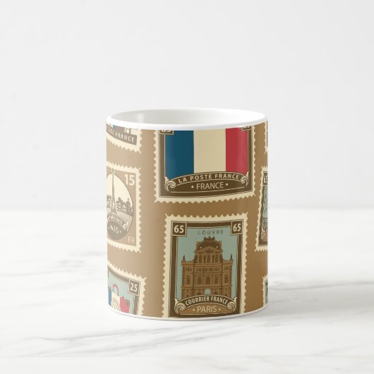 naadloos patroon met postzegels op het thema van koffiemok (Center)