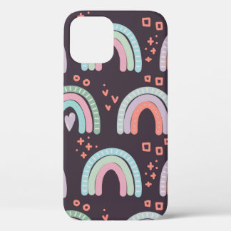  naadloos patroon met regenbogen en regendruppels iPhone 12 hoesje