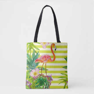 naadloos patroon met roze flamingo en exotische tr draagtas