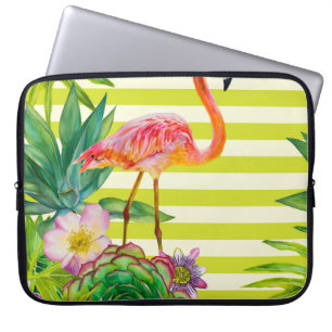 naadloos patroon met roze flamingo en exotische tr laptop sleeve