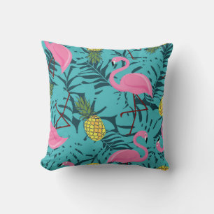 Naadloos patroon met roze flamingos en groene pal kussen