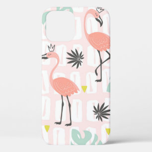 Naadloos patroon met roze flamingos en palmlev iPhone 12 hoesje