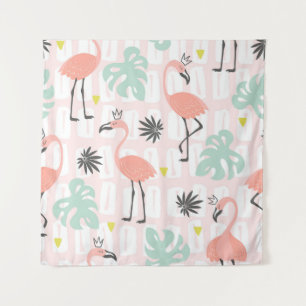 Naadloos patroon met roze flamingos en palmlev wandkleed