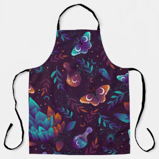 Naadloos patroon met ruimtevlinder, kristallen, h schort