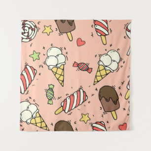 Naadloos patroon met schattig ijs en lolly's wandkleed