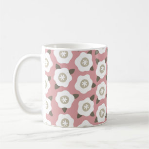 Naadloos patroon met schattige bloemen op roze ach koffiemok